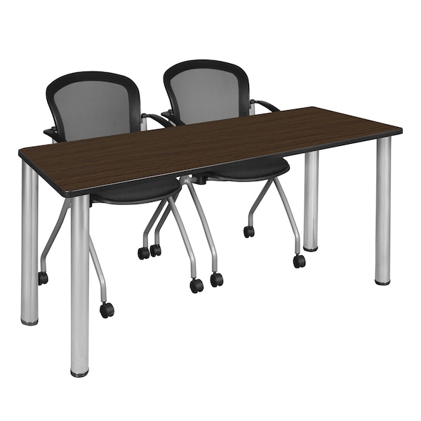 Regency Kee Training Table W/ 2 Cadence Nest Chairs, 66 in W, 24 in L, Neo Walnut - MT6624NWBPCM23BK