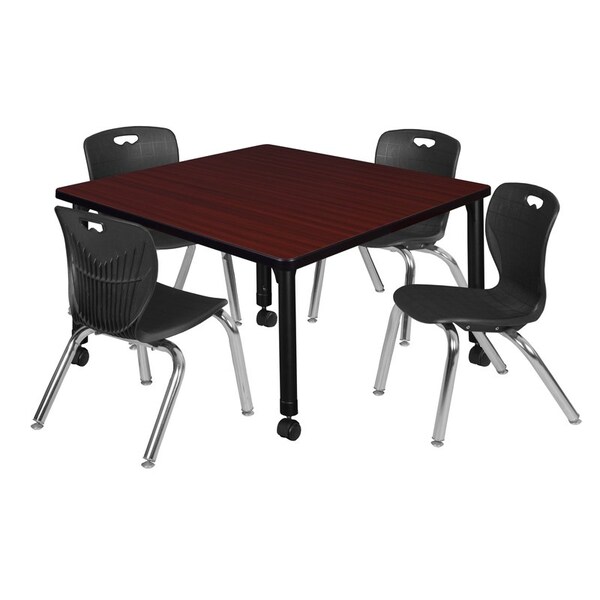 Regency Tables > Height Adjustable > Square Mobile Table & Chair Sets, 42 W, 42 L, 23-34 H, Mahogany - TB4242MHAPCBK45BK