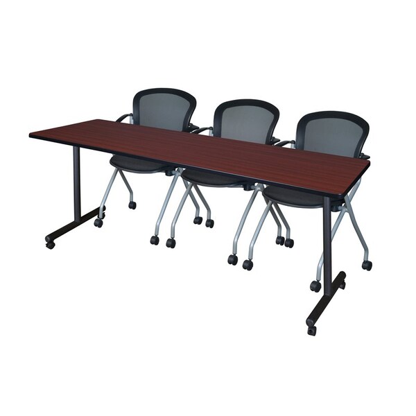 Regency Regency Kobe 84 x 24 in. Mobile T-Base Training Table- Mahogany, 2 Cadence Nesting Chairs - MKTRCC8424MH23BK