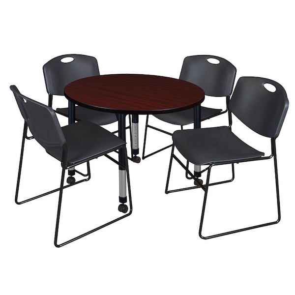 Regency Tables > Height Adjustable > Round Mobile Table & Chair Sets, 42 W, 42 L, 23-34 H, Mahogany - TB42RNDMHAPCBK44BK