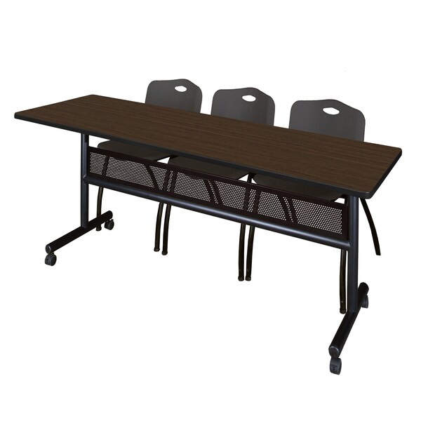 Regency Kobe Flip-Top Privacy Nesting Table W/ 2 M Stack Chairs, 84 in W, 24 in L, Neo Walnut - MKFTM8424NW47BK