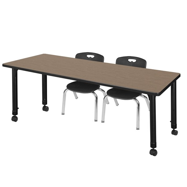 Regency Kee Mobile Adjustable Classroom Table W/ 2 Andy Stack Chairs, 66 in W, 30 in L, Noble Oak - MT6630NOAPCBK45BK