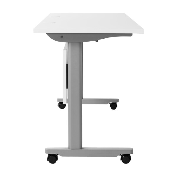 Flash Furniture Palmer 72in. x 24in. HD Nesting Table w/T-Legs, Modesty Panel, 1in. Thick White Tabletop, Gry Frame - MT-M7224-T-LEG-WHTGRY-GG