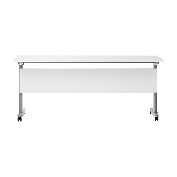 Flash Furniture Palmer 72in. x 24in. HD Nesting Table w/T-Legs, Modesty Panel, 1in. Thick White Tabletop, Gry Frame - MT-M7224-T-LEG-WHTGRY-GG