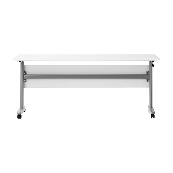 Flash Furniture Palmer 72in. x 24in. HD Nesting Table w/T-Legs, Modesty Panel, 1in. Thick White Tabletop, Gry Frame - MT-M7224-T-LEG-WHTGRY-GG