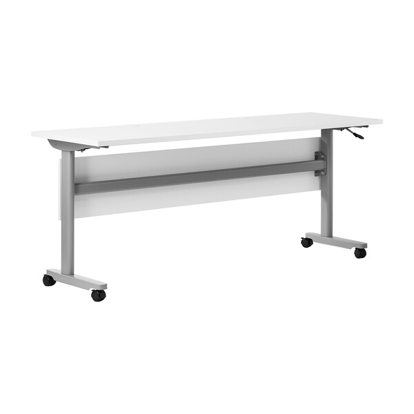 Flash Furniture Palmer 72in. x 24in. HD Nesting Table w/T-Legs, Modesty Panel, 1in. Thick White Tabletop, Gry Frame - MT-M7224-T-LEG-WHTGRY-GG