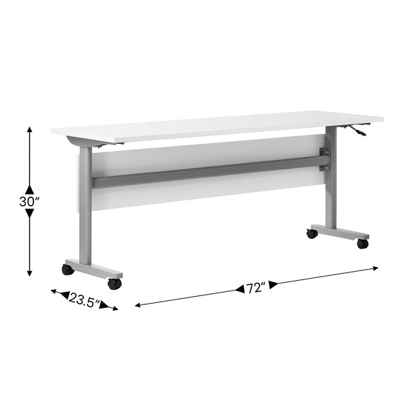 Flash Furniture Palmer 72in. x 24in. HD Nesting Table w/T-Legs, Modesty Panel, 1in. Thick White Tabletop, Gry Frame - MT-M7224-T-LEG-WHTGRY-GG