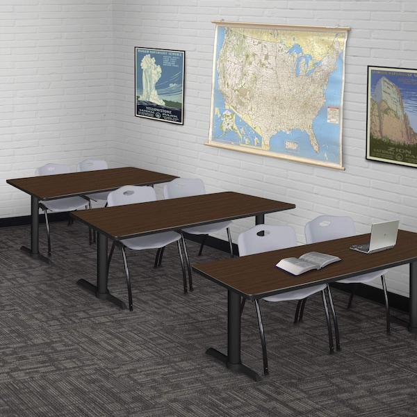 Regency Cain T-Base Training Seminar Table W/ 2 M Stack Chairs, 72 in W, 24 in L, Neo Walnut - MTRCT7224NW47GY