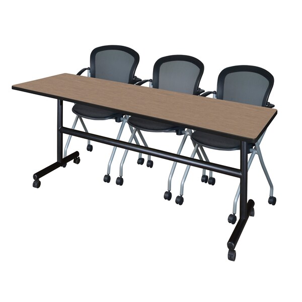 Regency Kobe Flip-Top Training Nesting Table W/ 2 Cadence Nest Chairs, 84 in W, 24 in L, Noble Oak - MKFT8424NO23BK