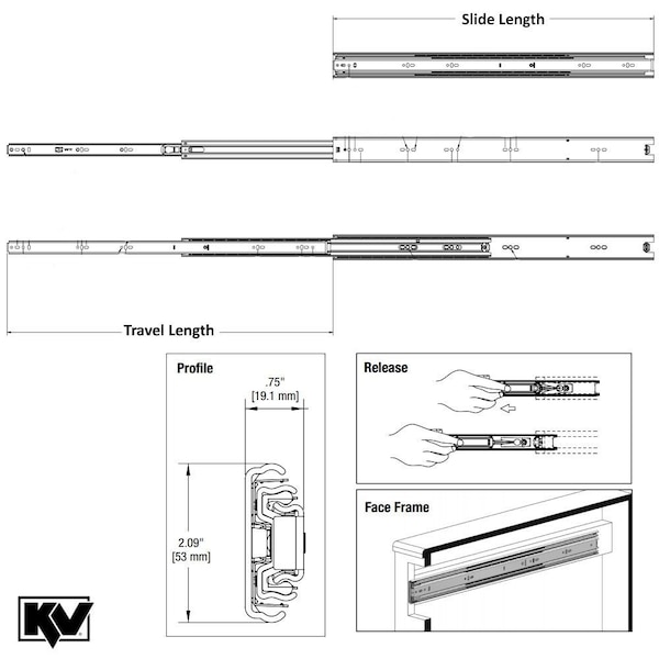 Knape & Vogt 16 in. Side Mount Heavy-Duty Drawer Slides - KV.8810B16