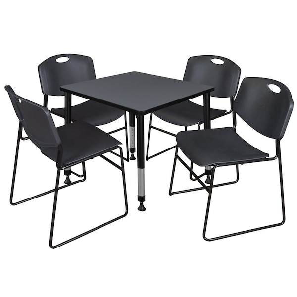 Regency Tables > Height Adjustable > Square Table & Chair Sets, 30 W, 30 L, 23-36 H, Grey - TB3030GYAPBK44BK