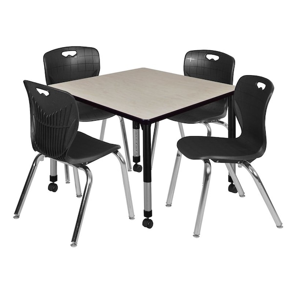 Regency Tables > Height Adjustable > Square Mobile Table & Chair Sets, 36 W, 36 L, 23-34 H, Maple - TB3636PLAPCBK40BK