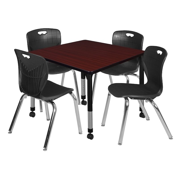 Regency Tables > Height Adjustable > Square Mobile Table & Chair Sets, 42 W, 42 L, 23-34 H, Mahogany - TB4242MHAPCBK40BK
