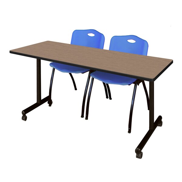 Regency Kobe Mobile T-Base Training Table W/ 2 M Stack Chairs, 72 in W, 24 in L, Noble Oak - MKTRCC7224NO47BE
