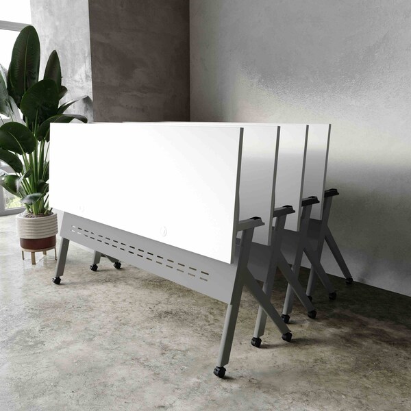 Flash Furniture Davis 72in. x 24in. HD Nesting Table w/Y-Legs, Modesty Panel, 1in. Thick White Tabletop, Gray Frame - MT-M7224-Y-LEG-WHTGRY-GG