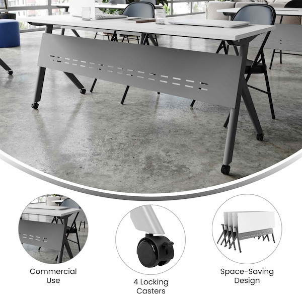 Flash Furniture Davis 72in. x 24in. HD Nesting Table w/Y-Legs, Modesty Panel, 1in. Thick White Tabletop, Gray Frame - MT-M7224-Y-LEG-WHTGRY-GG