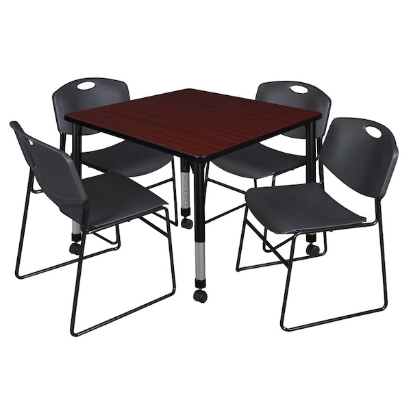 Regency Tables > Height Adjustable > Square Mobile Table & Chair Sets, 42 W, 42 L, 23-34 H, Mahogany - TB4242MHAPCBK44BK