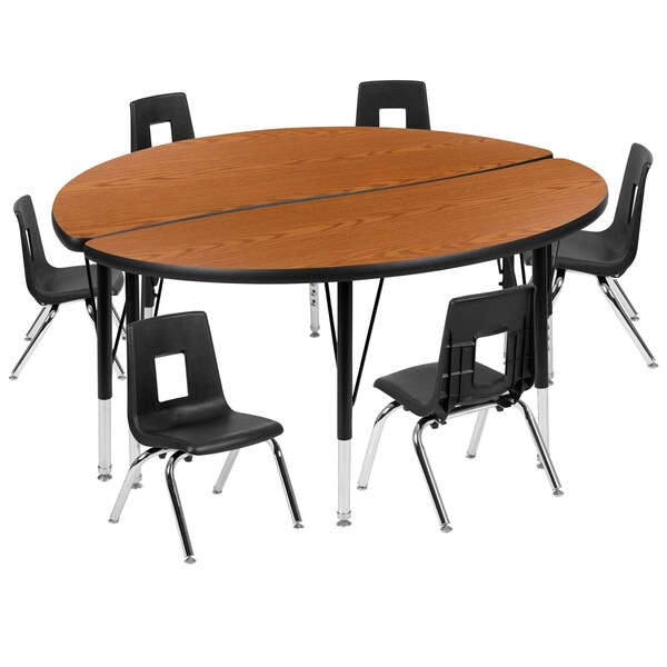 Flash Furniture 47.5" Circle Wave Oak Table Set-12" Stack Chairs - XU-GRP-12CH-A48-HCIRC-OAK-T-P-GG