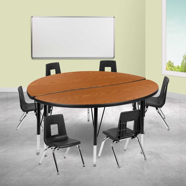 Flash Furniture 47.5" Circle Wave Oak Table Set-12" Stack Chairs - XU-GRP-12CH-A48-HCIRC-OAK-T-P-GG