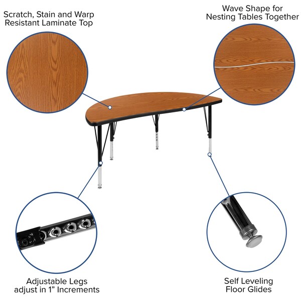 Flash Furniture 47.5" Circle Wave Oak Table Set-12" Stack Chairs - XU-GRP-12CH-A48-HCIRC-OAK-T-P-GG