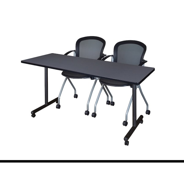 Regency Regency Kobe 60 x 24 in. Mobile T-Base Training Table- Grey, 2 Cadence Nesting Chairs - MKTRCC6024GY23BK