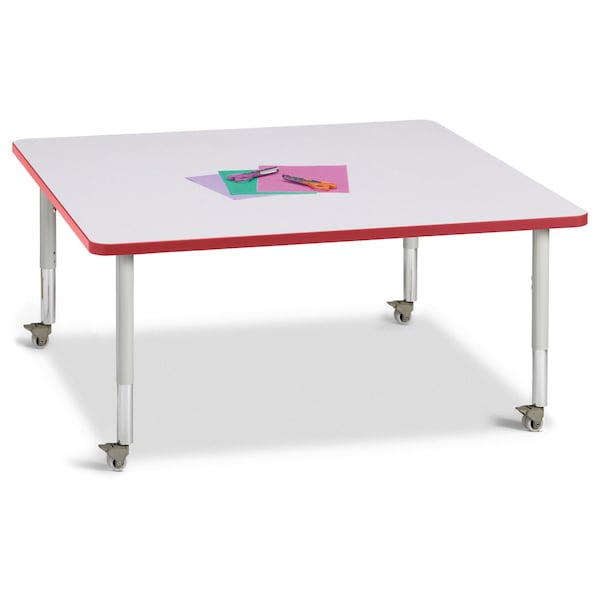 Jonti-Craft Berries Square Activity Table, 48 in. x 48 in., Mobile, Freckled Gray/Red/Gray - 6418JCM008