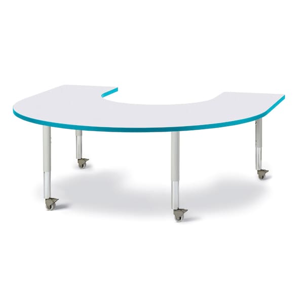 Jonti-Craft Berries Horseshoe Activity Table, 66 in. x 60 in., Mobile, Freckled Gray/Teal/Gray - 6445JCM005