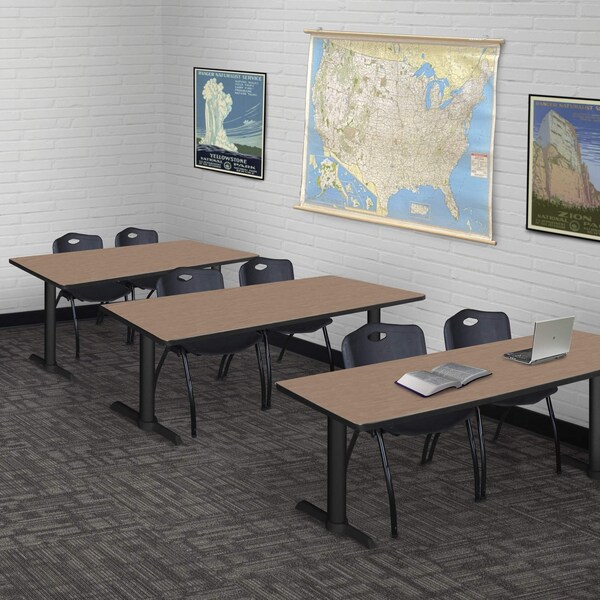Regency Cain T-Base Training Seminar Table W/ 2 M Stack Chairs, 72 in W, 24 in L, Noble Oak - MTRCT7224NO47BK
