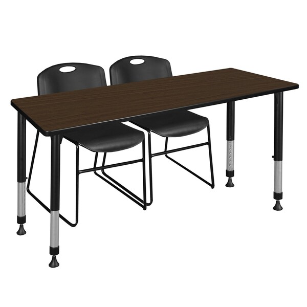 Regency Kee Adjustable Classroom Table W/ 2 Zeng Stack Chairs, 66 in W, 24 in L, Neo Walnut - MT6624NWAPBK44BK