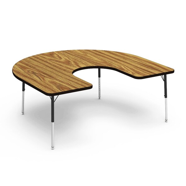 Virco 60 in. W, 66 in. L, 17-25 in. H, Medium Oak Top / Black Edge - 48HORSE60LO
