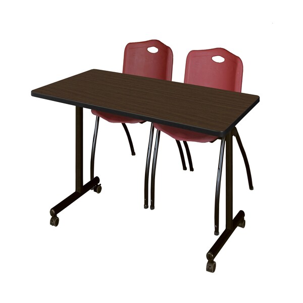 Regency Kobe Mobile T-Base Training Table W/ 2 M Stack Chairs, 48 in W, 24 in L, Neo Walnut - MKTRCC4824NW47BY