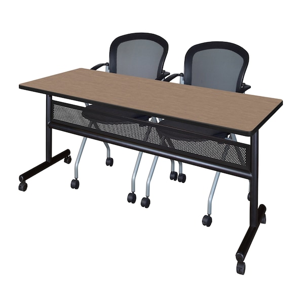 Regency Kobe Flip-Top Privacy Nesting Table W/ 2 Cadence Nest Chairs, 72 in W, 24 in L, Noble Oak - MKFTM7224NO23BK