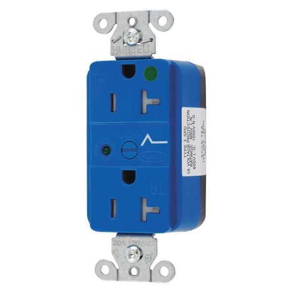 Receptáculo Hubbell, 20 A, 125V AC, Montaje al Ras, Toma Dúplex Estándar, 5-20R, Azul - SNAP8362S