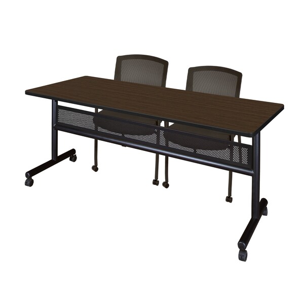 Regency Kobe Flip-Top Training Nesting Table W/ Modesty Panel & 2 Knight Mesh Chairs, 72 in W, 24 in L - MKFTM7224NW56CBK