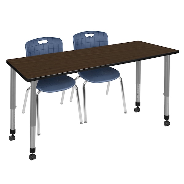Regency Kee Mobile Adjustable Classroom Table W/ 2 Andy Mobile Chairs, 66 in W, 30 in L, Neo Walnut - MT6630NWAPCGY40NV
