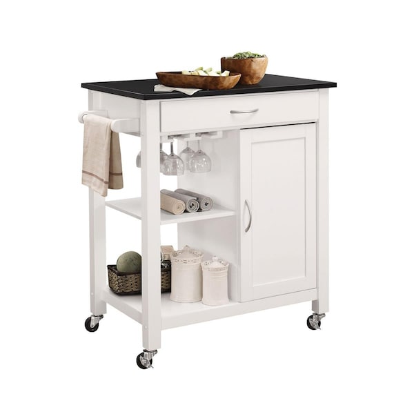 Oceantailer Home Roots Kitchen  34 x 32 x 19 in. Rubber Wood & MDF Kitchen Cart - Black & White - 286677