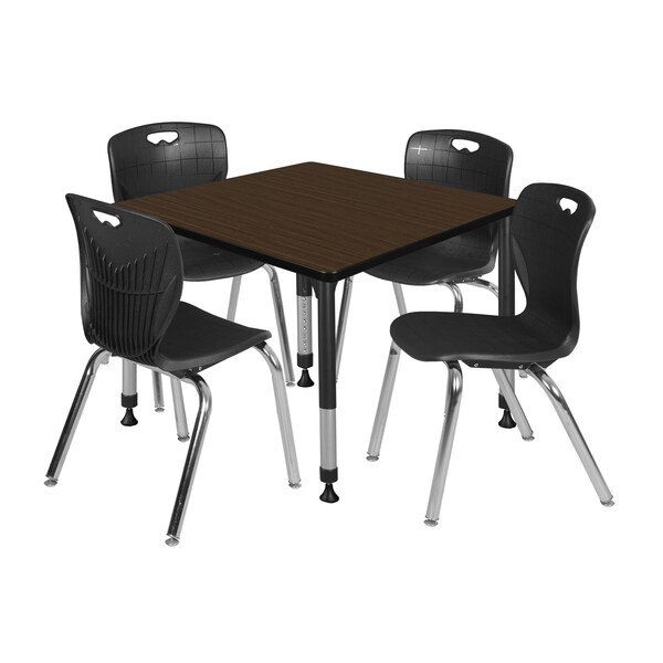 Regency Square Kee Adjustable Classroom Table W/ 4 Andy Stack Chairs, 42 in W, 30 in L, Neo Walnut - TB4242NWAPBK40BK
