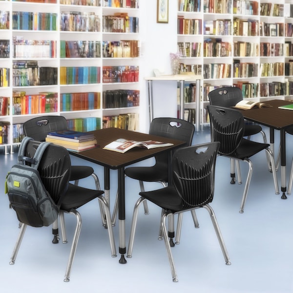 Regency Square Kee Adjustable Classroom Table W/ 4 Andy Stack Chairs, 42 in W, 30 in L, Neo Walnut - TB4242NWAPBK40BK