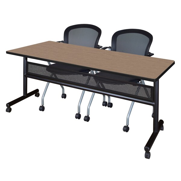 Regency Kobe Flip-Top Privacy Nesting Table W/ 2 Cadence Nest Chairs, 72 in W, 30 in L, Noble Oak - MKFTM7230NO23BK