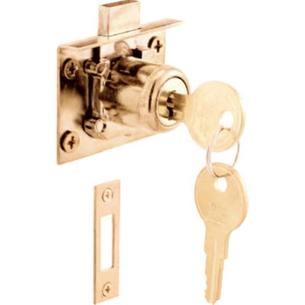Prime-Line Prime Line U 10665 0.88 in. Drawer & Cabinet Lock; Brass Plated - 526255