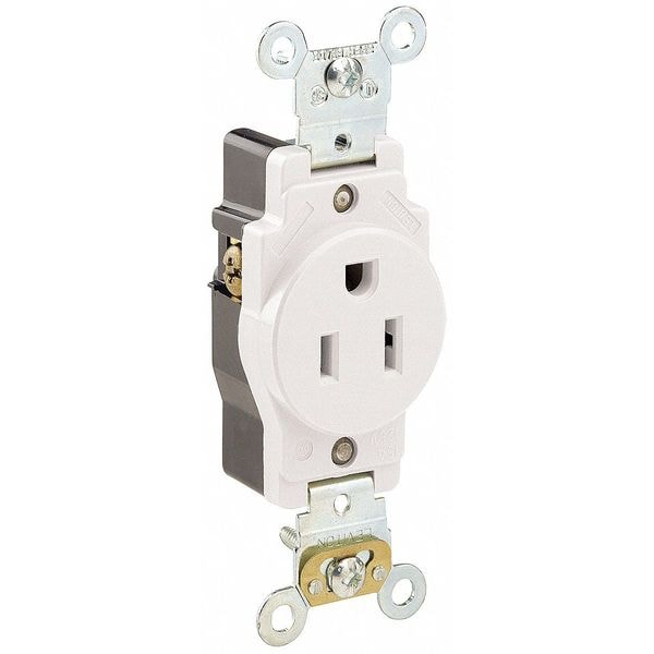 Toma corriente Leviton, 15 amperios, 125VAC, toma de corriente sencilla, 5-15R, blanco - 5261-W