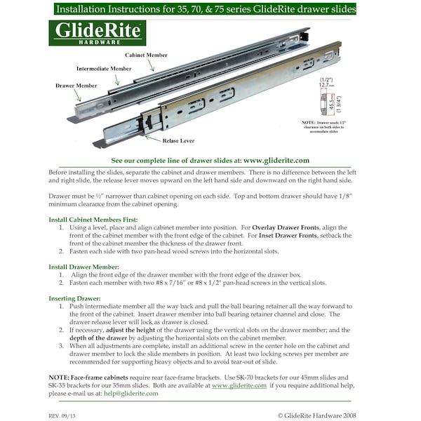 Gliderite Hardware 22 in. Side Mount Hydraulic Soft Close 100 lb. Full Extension Drawer Slide - 2275, 5PK - 2275-5