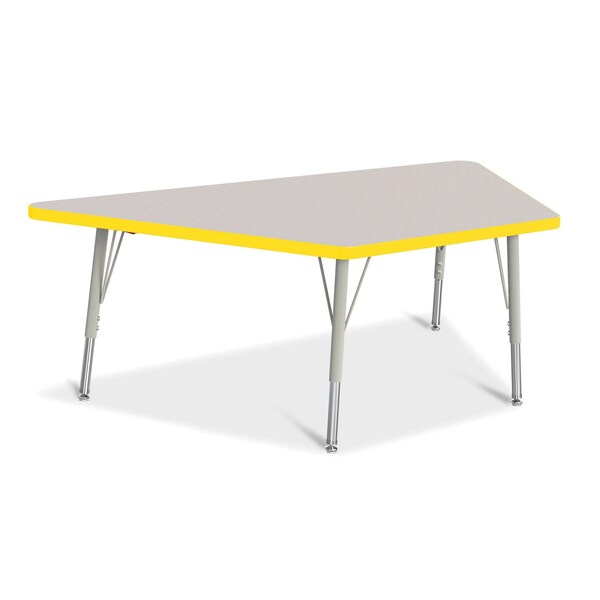 Jonti-Craft Berries Trapezoid Activity Tables, 30 in. x 60 in., E-height, Freckled Gray/Yellow/Gray - 6443JCE007