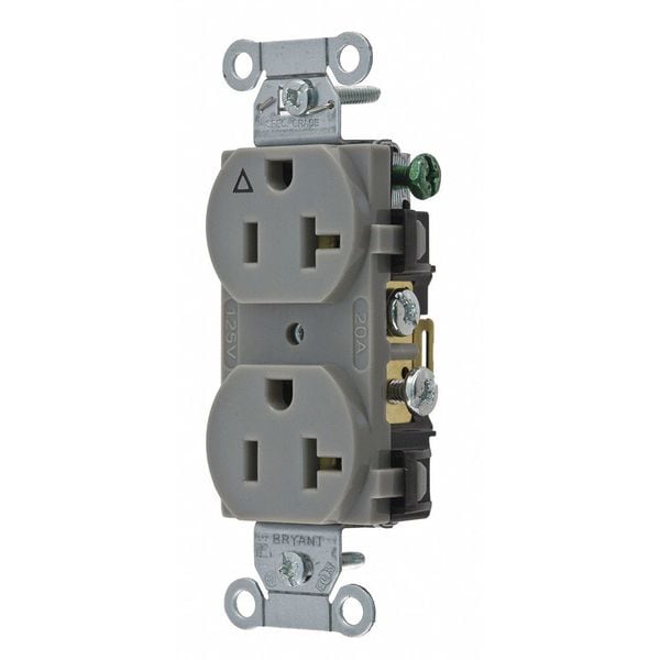 Receptáculo Zoro Select, 20 A Amperes, 125V CA, Montaje al Ras, Salida Dúplex Estándar, 5-20R, Gris - CR20IGRY