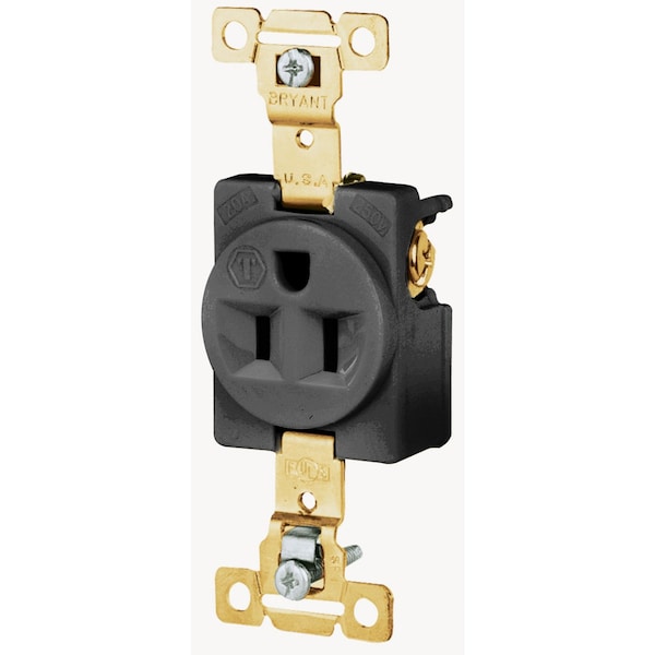 Dispositivo de cuchilla recta Bryant, receptáculo, sencillo, 2 polos 3 cables a tierra, 15A 125V, 5-15R, negro - 5261BLK