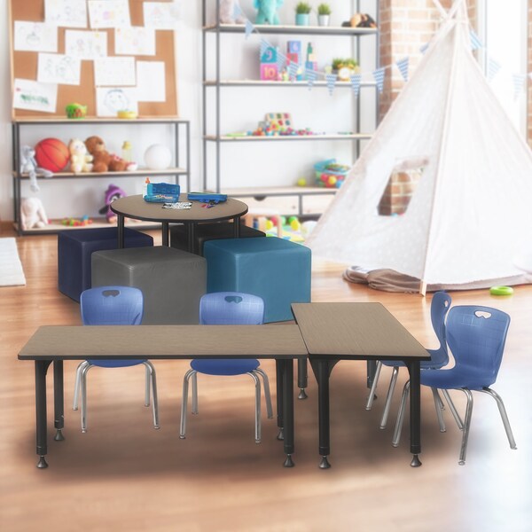 Regency Kee Adjustable Classroom Table W/ 2 Andy Stack Chairs, 72 in W, 24 in L, Noble Oak - MT7224NOAPBK45NV