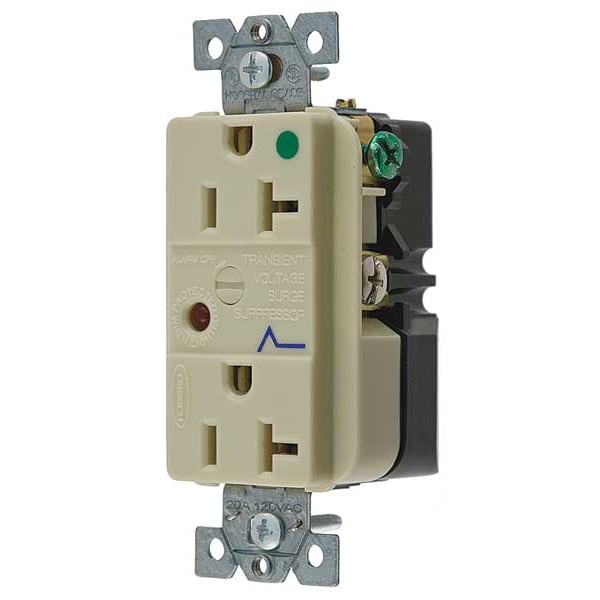 Contacto de corriente Hubbell, 20 Amperios, 125V AC, Montaje empotrado, Salida dúplex decorativa, 5-20R, color marfil - HBL8362ISA