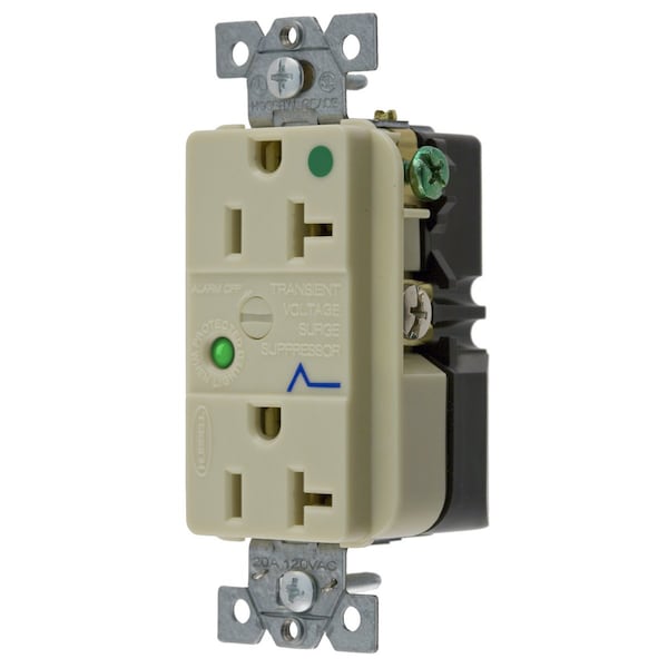 Contacto de corriente Hubbell, 20 Amperios, 125V AC, Montaje empotrado, Salida dúplex decorativa, 5-20R, color marfil - HBL8362ISA
