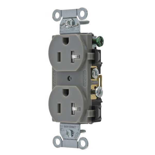 Receptáculo Zoro Select, 20 amperios, 125V CA, Montaje al Ras, Toma de Corriente Dúplex Estándar, 5-20R, Gris - CBRS20GRYTR