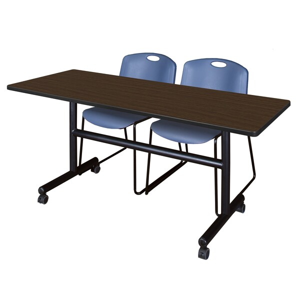 Regency Kobe Flip-Top Training Nesting Table W/ 2 Zeng Stack Chairs, 60 in W, 24 in L, Neo Walnut - MKFT6024NW44BE